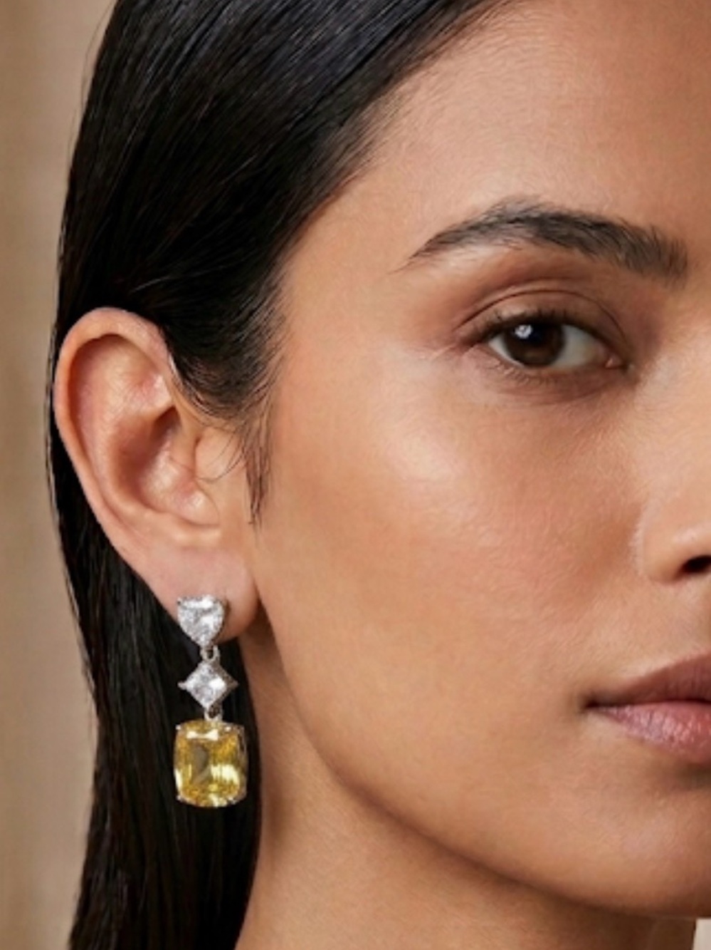 Canary Yellow CZ Drop Earrings-Luxury Glam Look !